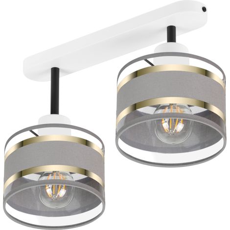 Plafonnier blanc avec abat-jour, style industriel en métal, 2 douilles E27, éclairage LED moderne pour salon, cuisine, chambre, chambre d'enfant, loft (1/5)