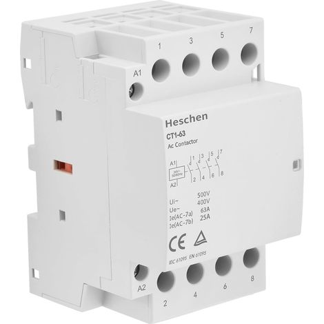 Heschen Home AC Contactor, CT1-63, Ie 63A 4 Pole Four Normally Open, AC 24V Coil Voltage, 35mm DIN Rail Mount (1/5)