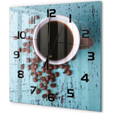 Grande Horloge Murale Carrée Analogique en Verre Silencieuse Moderne Salon Cuisine Café noir 60x60 cm (1/5)