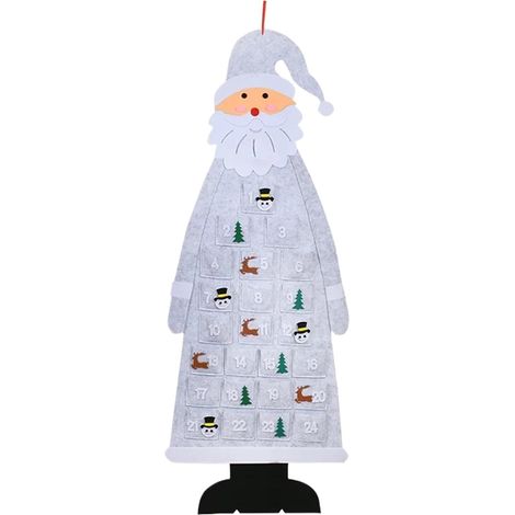 Calendario de Adviento de fieltro gris para colgar en la pared, decorado con motivos de árboles de Navidad y Papá Noel, con bolsillos y una cuenta atrás de 24 días.