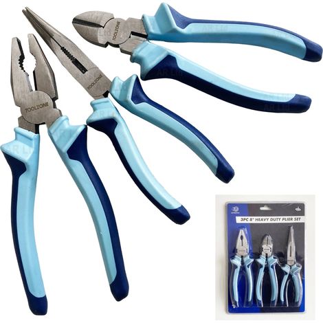 3pc Plier Set Combination Long Nose Side Cutting 8"" Pliers Set PL140