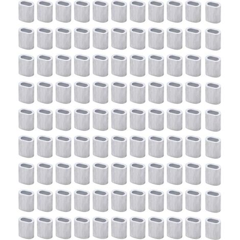 Lot de 100 pièces Manchons à sertir à boucle en aluminium, Clips de manchons de virole de câble métallique pour fixation de câble et manchon de sertissage de pêche (2mm/0,08in Elliptique) (1/5)