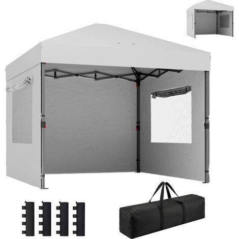 Outsunny carpa plegable 3x3 m, pop-up, con 3 paredes laterales, 2 ventanas de malla, upf50+, altura ajustable 3 niveles, bolsa transporte, sacos arena