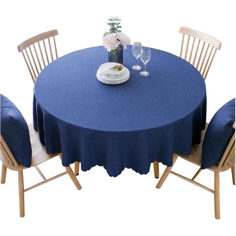 Nappe ronde coton lin 180 cm bleu foncé déperlante