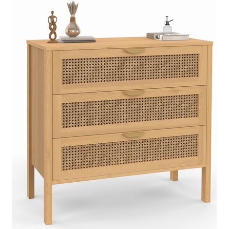 Idmarket – Commode enfant 3 tiroirs 80 cm – Cannage synthétique – Structure en panneaux de particules – Largeur 40 cm – Hauteur 80 cm (1/5)
