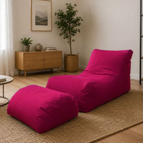 Dmora Chaise Longue moderna da soggiorno, Made in Italy, Poltrona con poggiapiedi in Nylon, Pouf imbottito per camera da letto, cm 120x80h60, colore Fucsia, con imballo rinforzato (1/4)
