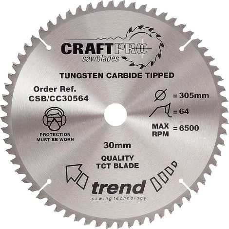 Trend CSB/CC30564 TCT Craft Saw Blade Crosscut 305mm x 64T x 30mm (1/7)