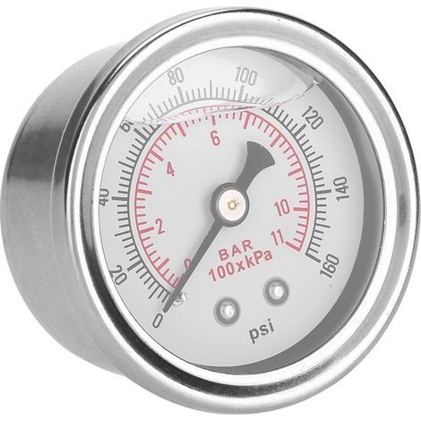 Manomètre de pression carburant 0–160 PSI/bar avec jauge de remplissage liquide pour essence et huile, montage universel (1/5)
