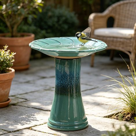 Keramik-Vogelbad Ø43 cm, H 45 cm, Türkis, frostbeständig HAVRYA (1/5)