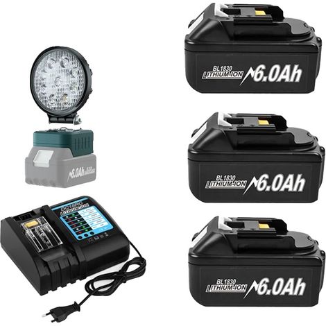 Batería recargable, capacidad de 6000 mAh, compatible con múltiples herramientas, 6 Ah x 3, cargador x 1, lámpara x 1-a (1/2)