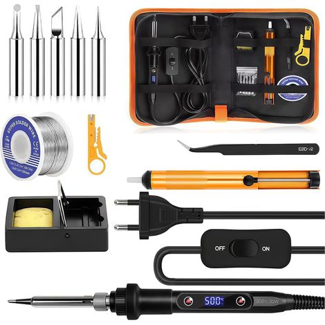 Kit Soudure, Fer à Souder 80W avec Écran LCD Température Réglable 180-500°C, Fer à Souder Électronique avec Interrupteur ON/OFF, 5 Pannes, pour Réparation Électronique et Bricolage (1/5)