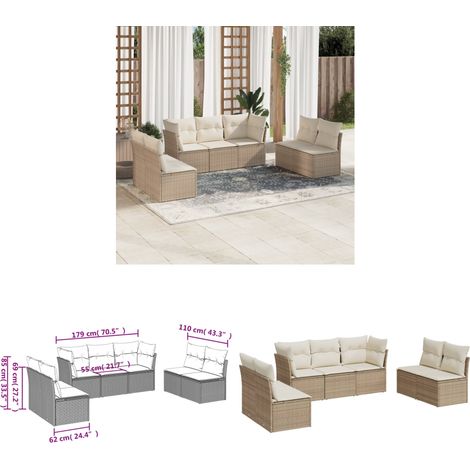 7-tlg. Garten-Sofagarnitur mit Kissen Beige Poly Rattan - Gartensorte - Gartenmöbelset - Lounge Möbel - Rattan Sofa - Outdoor Sofa - Home & Living (1/3)