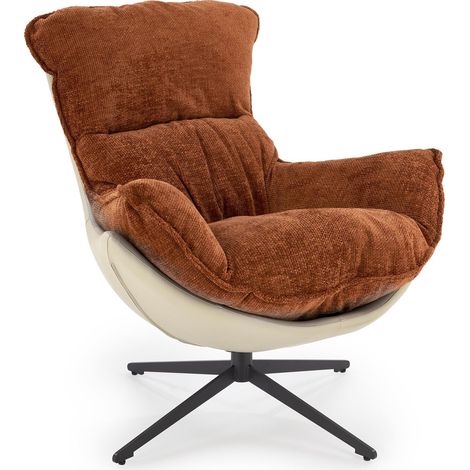 Sillón Houston 1846, Canela, 92x90x97cm, Cuero ecológico + Tapiz, Patas: Metal, 0 (1/5)