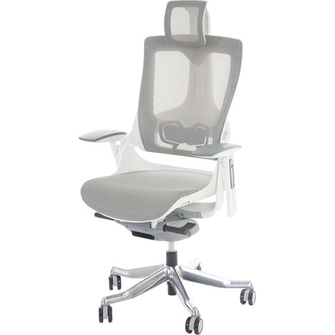 Sedia da ufficio ergonomica con supporto lombare sedile girevole e regolabile rivestimento in rete bianco-grigio 040006235