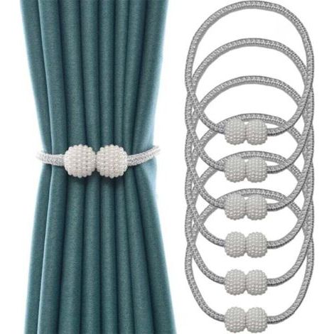 6 PIÈCES Embrases pour Voilages, Embrase Rideaux Aimanté, Attache Rideau Aimantée, Mbrasses Magnétiques pour Rideaux pour Décoration de Salon, Bureau et Chambre à Coucher (Gris) (1/4)