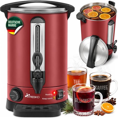 TRESKO® Glühweinkocher Rot 6,8L / 1500W Einkochautomat aus Edelstahl Glühweinkessel Glühweinautomat Heißgetränkeautomat Heißwasserspender