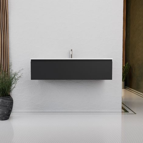 Inda - Badezimmerschrank B.120 mit glänzendem/mattem schwarzem Waschbecken 1 Schublade - Rubin