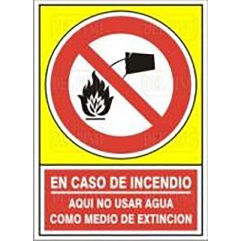señal 409 plast.420x297''no agua p/ext'' en caso de incendio no usar agua