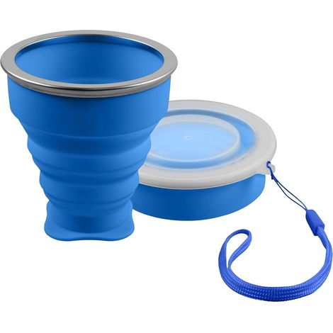 Gobelet pliable en silicone bleu, sac de voyage pratique, gobelet de camping – 210 ml (1/5)