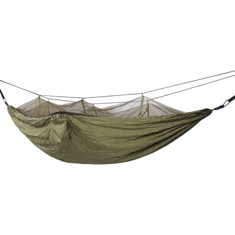 Hamac de camping avec filet, tissu nylon 210T, protection antichute, pliable, vert foncé, 200 kg, hamac portable pour voyage en intérieur (1/5)