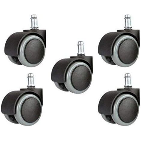 Lot de 5 roues de rechange universelles pour chaise de bureau de 5,1 cm, 11 mm, taille standard – Noir/gris