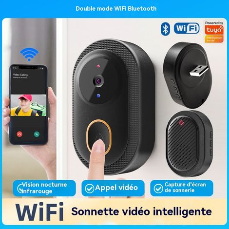 Sonnette vidéo intelligente sans fil pour la maison, étanche à la pluie, interphone vidéo et vision nocturne infrarouge HD, compatible Tuya (1/4)