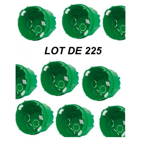Lot de 225 boites d'encastrement à sceller Ø 68mm prof 40mm 1 poste verte pour maçonnerie mur plein SIB P46840-225