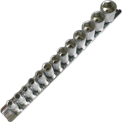 1/4"" Shallow Socket Set 13pc Sizes 4 - 14mm Single Hex 6 Point On Rail SS093