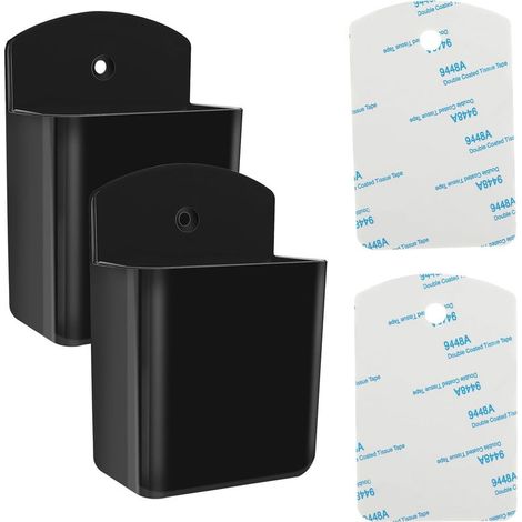 Lot de 2 supports universels pour télécommandes - Auto-adhésifs - Support mural pour télécommande de TV - Classique - Noir (1/5)