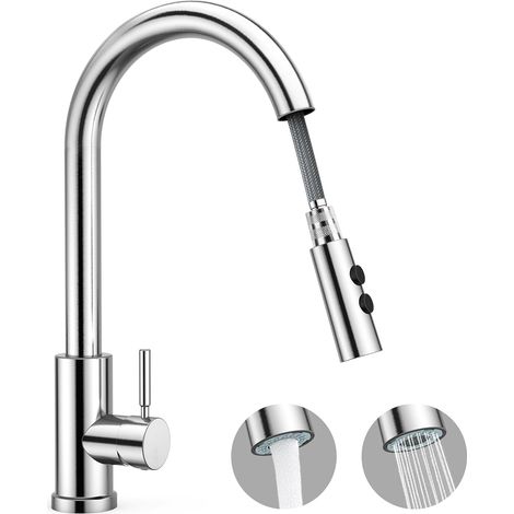 360° schwenkbare und ausziehbare Küchenarmatur, Edelstahl-Küchenmischer mit 2-Strahl-Ausziehbrause, Hochdruck, 50 cm langer Ausziehauslauf, einfache Installation, moderne und langlebige Doppelspülbeck (1/5)