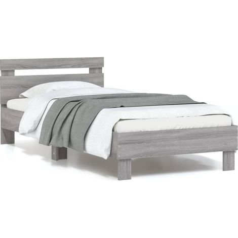Estructura de cama cabecero luces LED gris Sonoma 90x190 cm vidaXL (1/5)