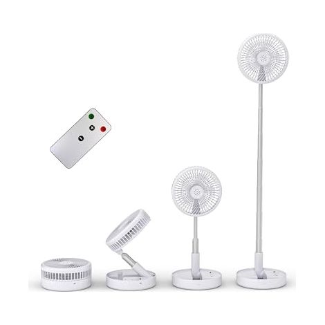 Ventilatore silenzioso Primevolve con telecomando, ventilatore portatile pieghevole, ventilatore da terra, batteria ricaricabile da 7200 mAh, 4 velocità, adatto per campeggio e ufficio (bianco) (1/5)
