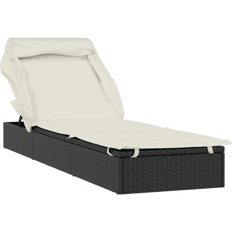 Tumbona con toldo plegable ratán sintético negro 213x63x97cm vidaXL
