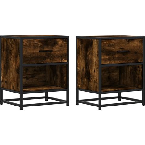 Set di 2 comodini con cassetto e ripiano 40 x 31 x 50 cm multistrato marrone e acciaio DEC035085