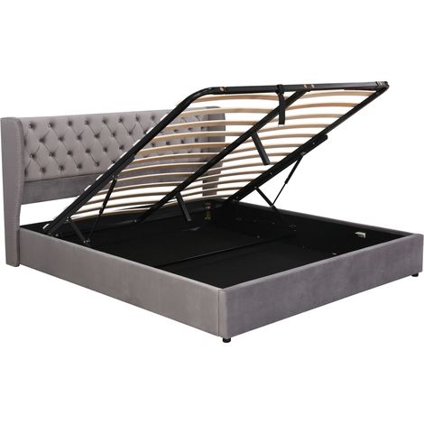 Letto contenitore imbottito in velluto grigio 180 x 200 cm con rete a doghe idraulica (1/5)