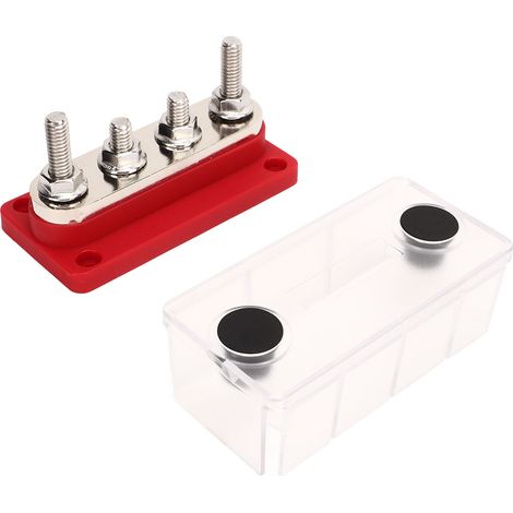 Bornier de distribution M8 vis 4 pôles barre omnibus DC 12V-48V 300A pour auto bateau rouge (1/5)