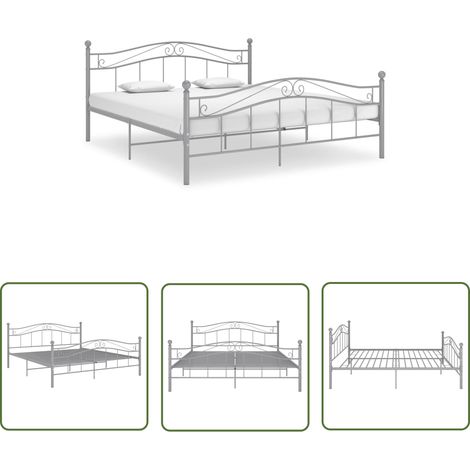 The Living Store Cadre de lit sans matelas gris métal 160x200 cm - Cadre De Lit - Lit Double - Lit Metal - Lit Gris - Meuble Chambre (1/5)