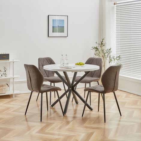 Wokaka Ensemble table et chaises de salle à manger - style vintage - Table MDF faux marbre blanc - avec 4 Chaises Dossier haut (marron) (1/5)