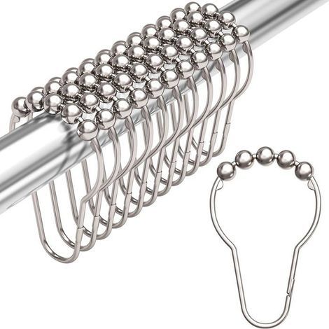 Shower curtain rings, rust-resistant metal hooks for bathroom shower rod - Set of 12