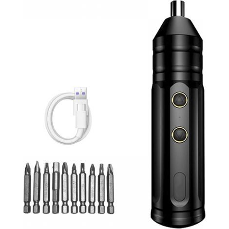 Electric screwdriver, rechargeable cordless automatic screwdriver for home DIY, with bits, 10-piece set, black (1/5)