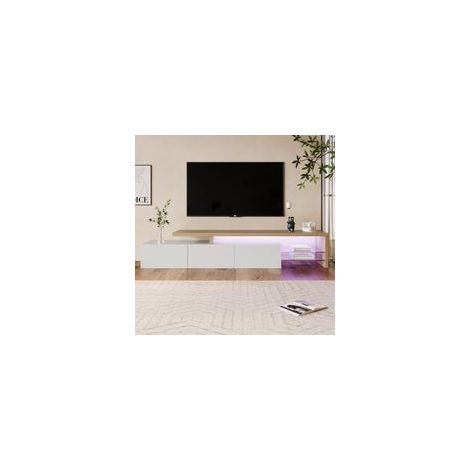 Meuble tv, Meuble tele, Meuble TV Moderne – Meuble Télé Élégant avec Design en Bois, Finition Blanc Brillant, Étagères en Verre et LED, Espace de Rangement Pratique