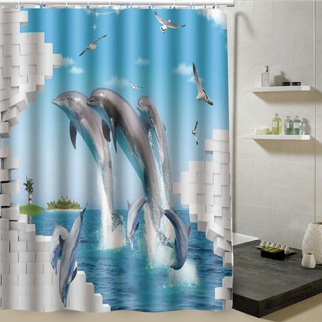 180 x 180 cm Duschvorhang mit schönem Muster, Polyester, wasserdicht, Badezimmer-Accessoire, Delfin (1/4)