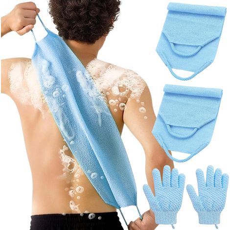 Lot de 2 gants exfoliants et 2 brosses de douche pour le dos, idéal corps, visage et bain. (1/5)