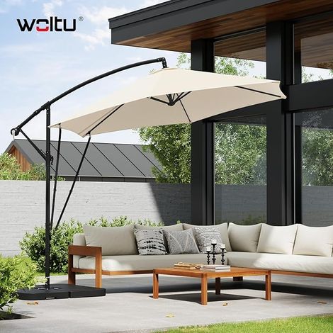 WOLTU Ombrellone giardino Sospeso φ310 cm per Balcone/Giardino/Spiaggia, Beige