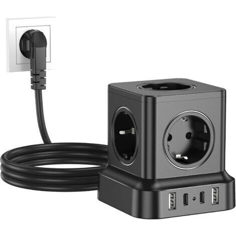 Cube Power Strip with USB, 5 Outlet Cube Power Strip with 2USB-C and 2USB-A, 9 in 1 Socket Cube with Switch, Socket Cube with 1.8M Extension Cable, for Office, Home, Black (1/5)