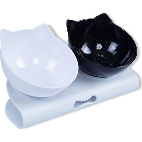 Gamelle Surélevée et Inclinée pour Chat, Double Gamelle pour Chat, Gamelle Double Inclinée à 15°, Abreuvoir pour Chat, Gamelle pour Chat et Petit Chien avec Base Antidérapante (1/5)
