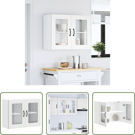 Küchenmöbel - Küchen-Hängeschrank mit Glastür Kalmar Weiß Holzwerkstoff (1/5)