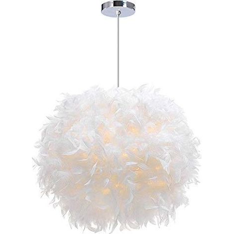 Lustre Suspension 30cm Lustre Plume Blanche Suspension Luminaire pour Chambre (1/5)