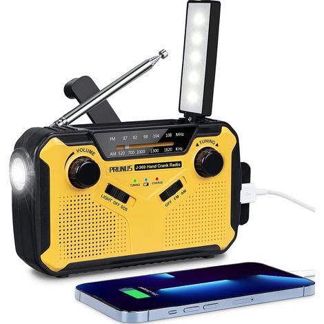 Filiyano – lampe torche – Radio-réveil, équipement de survie, radio à piles avec batterie externe de 3000 MAH, radio solaire avec lampe torche, lampe (1/3)