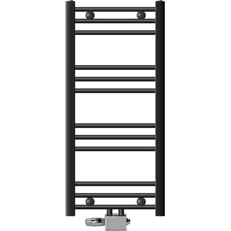 ECD Germany Radiador Toallero de Baño Sahara 400 x 800 mm Antracita Recto con Termostato, con Conexión Central Universal a la Pared o al Suelo, Calentador Secador de Toallas, Kit de Montaje Incluído